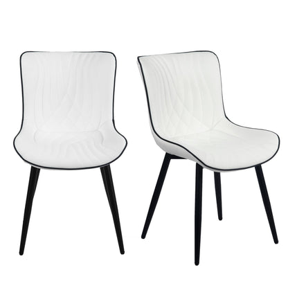 YOUTASTE Dining Chairs Set of 2, Mid Century Modern Upholstered Faux Leather Kitchen Room Chairs, with Black Metal Legs, Armless Accent Chair for Living Room, Bedroom, Vanity, White