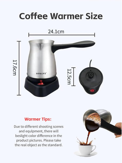 Yoidesu Turkish Coffee Maker, 600ml Coffee Warmer Pot, Ergonomic Handle, Stainless Steel Kettle for Home, Electric