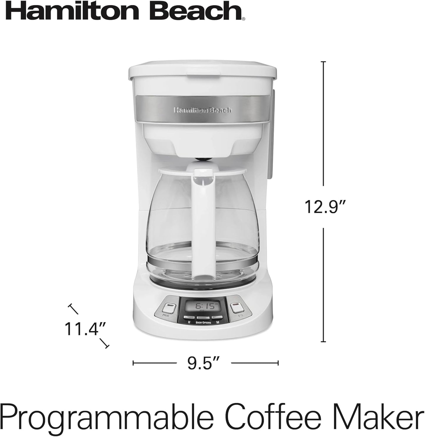 12 Programmable (46294J) Hamilton Beach Cup Drip Coffee Maker Machine, Regular & Bold Brew Options, Auto Pause