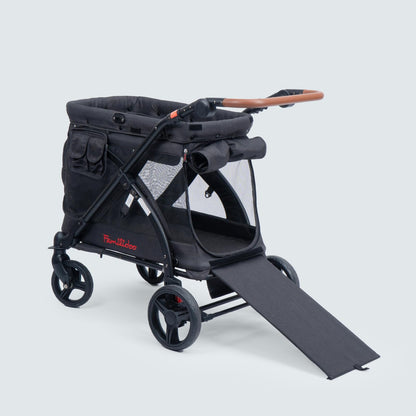 Familidoo MJ01 Stroller Wagon with Removable Bassinet & Seat, Snack Tray Included, Zippered Front and Rear Doors, Mesh Ventilated Panels (Black)
