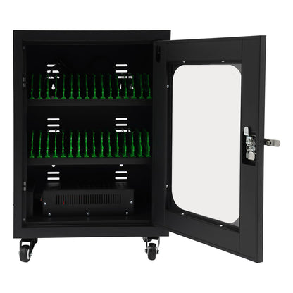 Mobile Charging Cart with Brake Wheels, 30 Unit Device Charging Station, Laptop and Mobile Device Organizer, Surge Protection, Mobile Charging Cabinet for Classroom or Office (Black)