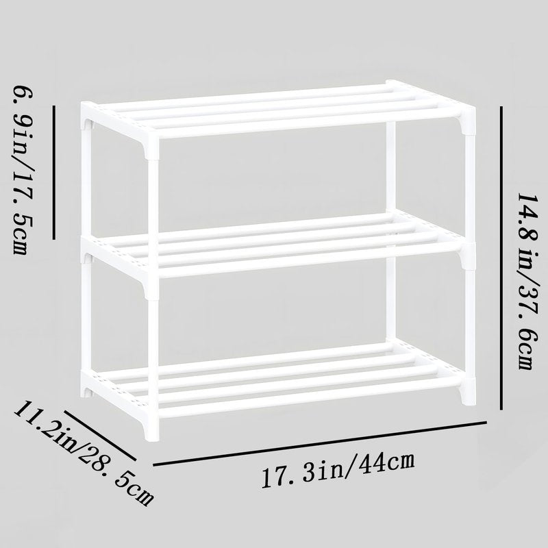 SOKOSEN 3-Tier Small Shoe Rack, Metal Stackable Kids Shoe Shelf Storage Zapateras Organizer,Narrow Shoe Rack Sturdy for Closet Hallway Entryway Living Room Bedroom (White)