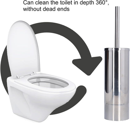 Toilet Brush and Holder Set, Stainless Steel Long Handle Toilet Bowl Cleaner, Soft Toilet Cleaning Brush (Silver)