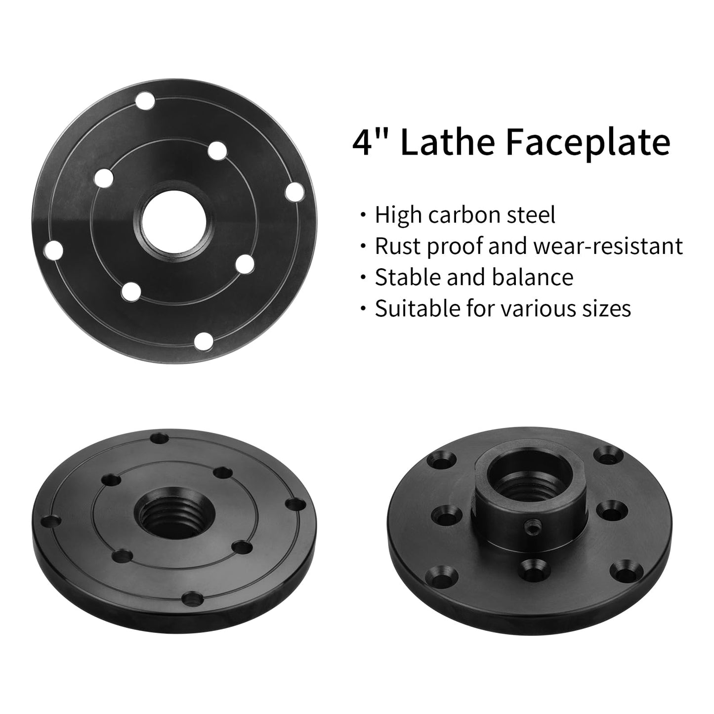 DEEFIINE 4" Wood Lathe Steel Faceplate Chucks,Faceplate for Wood Lathe,Lathe Face Plate Fit for 3/4'' X16TPI Spindle without Screwchuck