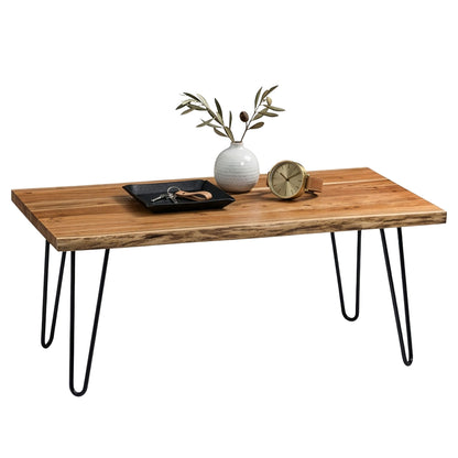 Alaterre Furniture Live Edge Wood Coffee Table with Hairpin Metal Legs – Rustic Modern Farmhouse Living Room Table with Acacia Wood Top (48 Inch)