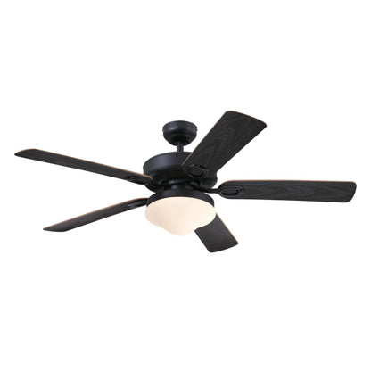 Westinghouse Lighting Deacon Traditional Indoor/Outdoor Ceiling Fan, LED Light Fixture with Opal Frosted Glass, Remote Control, 52 Inch, Matte Black Finish