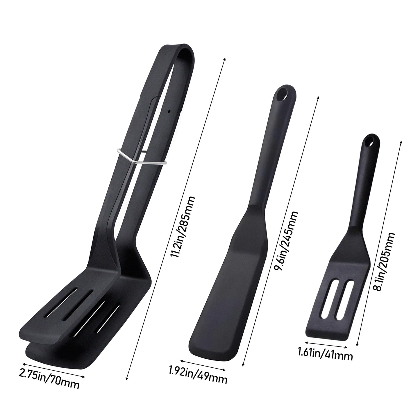 KIBBEH 3 Pack Heat Resistant Silicone Slotted Cooking Spatula Set, Multipurpose BBQ Clamp for Gripper Bread Clip, Fried Steak Clamp, Flipping Fish, Toast Salad Tongs