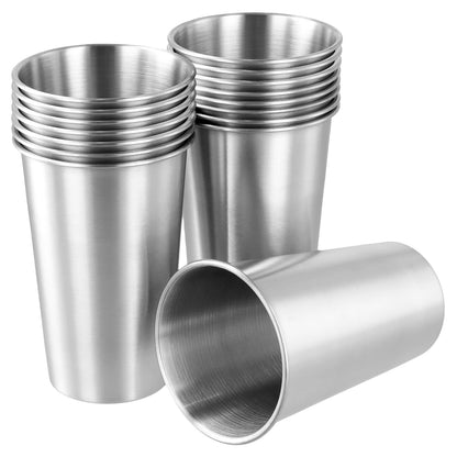 QWORK 13oz Stainless Steel Cups – 16 Pack Stackable Lightweight Metal Tumblers for Home, Camping & Parties