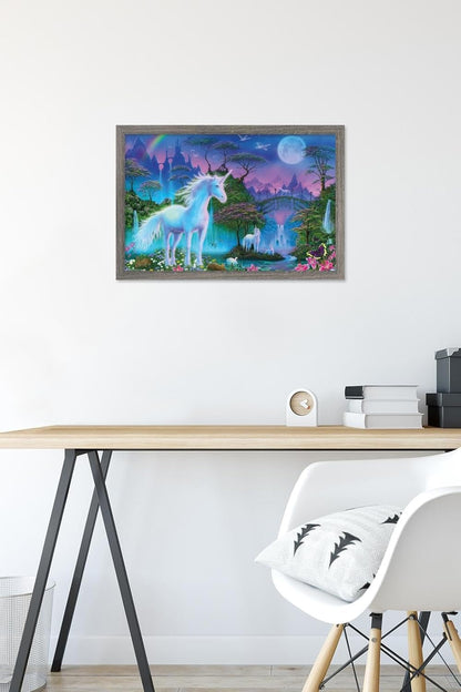 Trends International Unicorn Meadow Wall Poster, 14.725" x 22.375", Barnwood Framed Version