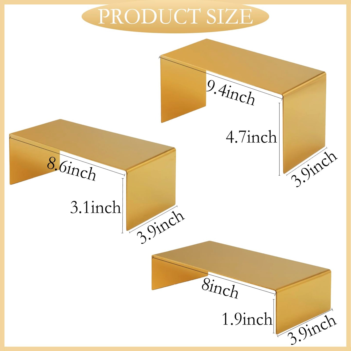 MCKECHSION Purse Display Stand Set of 3, Gold Stainless Steel Handbag Holders, Heavy Duty Metal Riser Stands for Wallets, Bags, Shoes, Perfume, Jewelry – Boutique & Retail Countertop Display