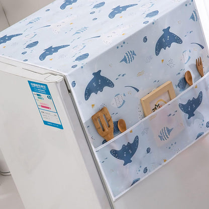 PEVA Refrigerator Dust-Proof Cover, Waterproof Top Cover with Storage Pockets for Home and Kitchen