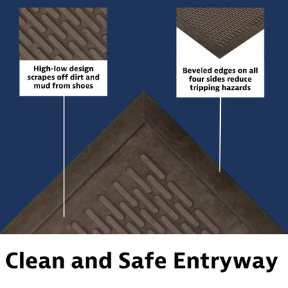 Notrax 340 Soil Guard™ Rubber Scraper Entrance Mat, Outdoor Natural Rubber Doormat for Indoor or Outdoor Heavy-Duty Use, Beveled Edges, 4' x 6', Black, 340S0046BL