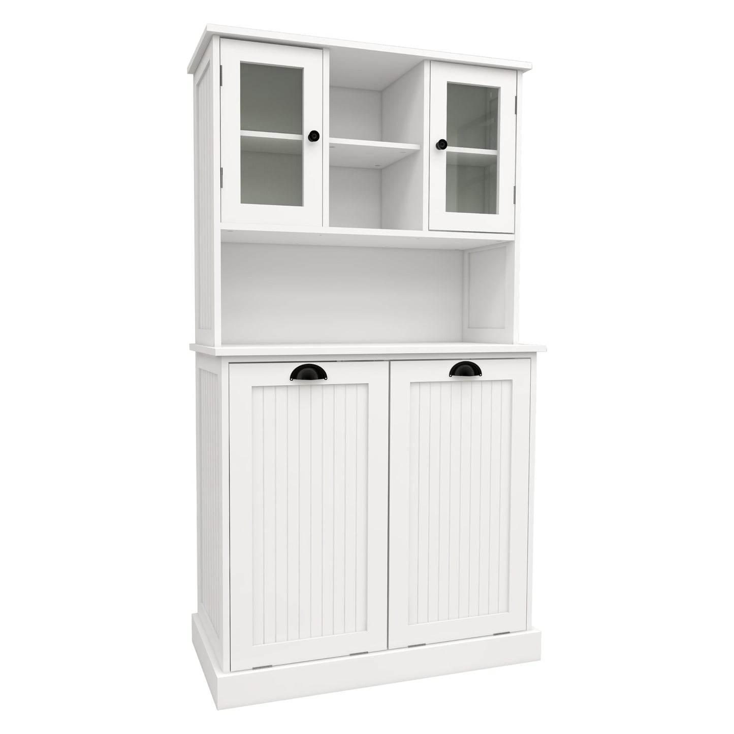 cattino 56.69" Tall Bathroom Laundry Cabinet with 2 Tilt-Out Baskets & 2 Adjustable Shelves - 2 Compartment Dirty Clothes Hamper Storage Organizer, 150 lbs Capacity - White