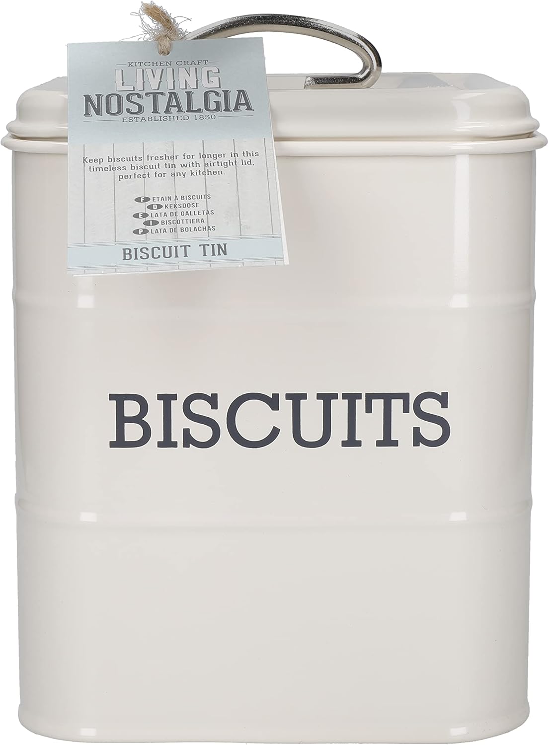 Living Nostalgia Biscuit Tin, 14.5 x 19 cm, Metal, Antique Cream