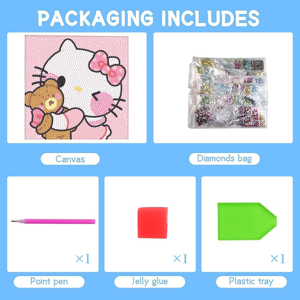 PERFECTSIGHT Cute 5D Diamond Art Kits with Wooden Frame, Kawaii DIY Painting Art for Adults, Diamond Arts and Crafts Sets, Big Gem Full Drill Diamond Dots for Women Beginners (Pink Kitty)