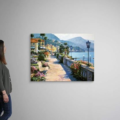 CANVAS ON DEMAND Bellagio Promenade Canvas Wall Art Print by Howard Behrens, Traditional, Home Decor, Design, Ocean Artwork, 48"x36"