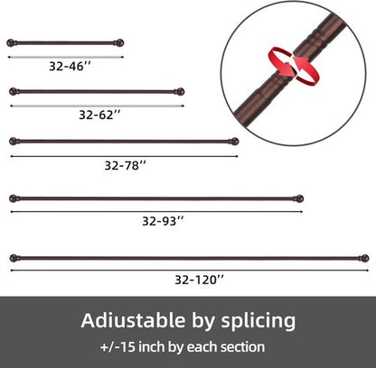 GXOACKJ Decorative Curtain Rods - Heavy Duty Metal, 32-48 Inch, Brown Finish with Brackets