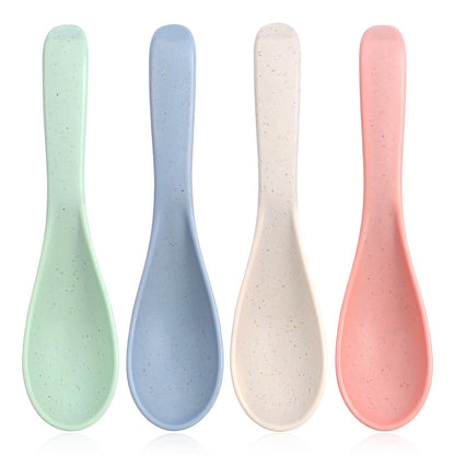 4 Pcs Asian Soup Spoons, 5.9 Inch Wheat Straw Spoons, Easy to Clean Microwave Dishwasher Safe Meal Spoon