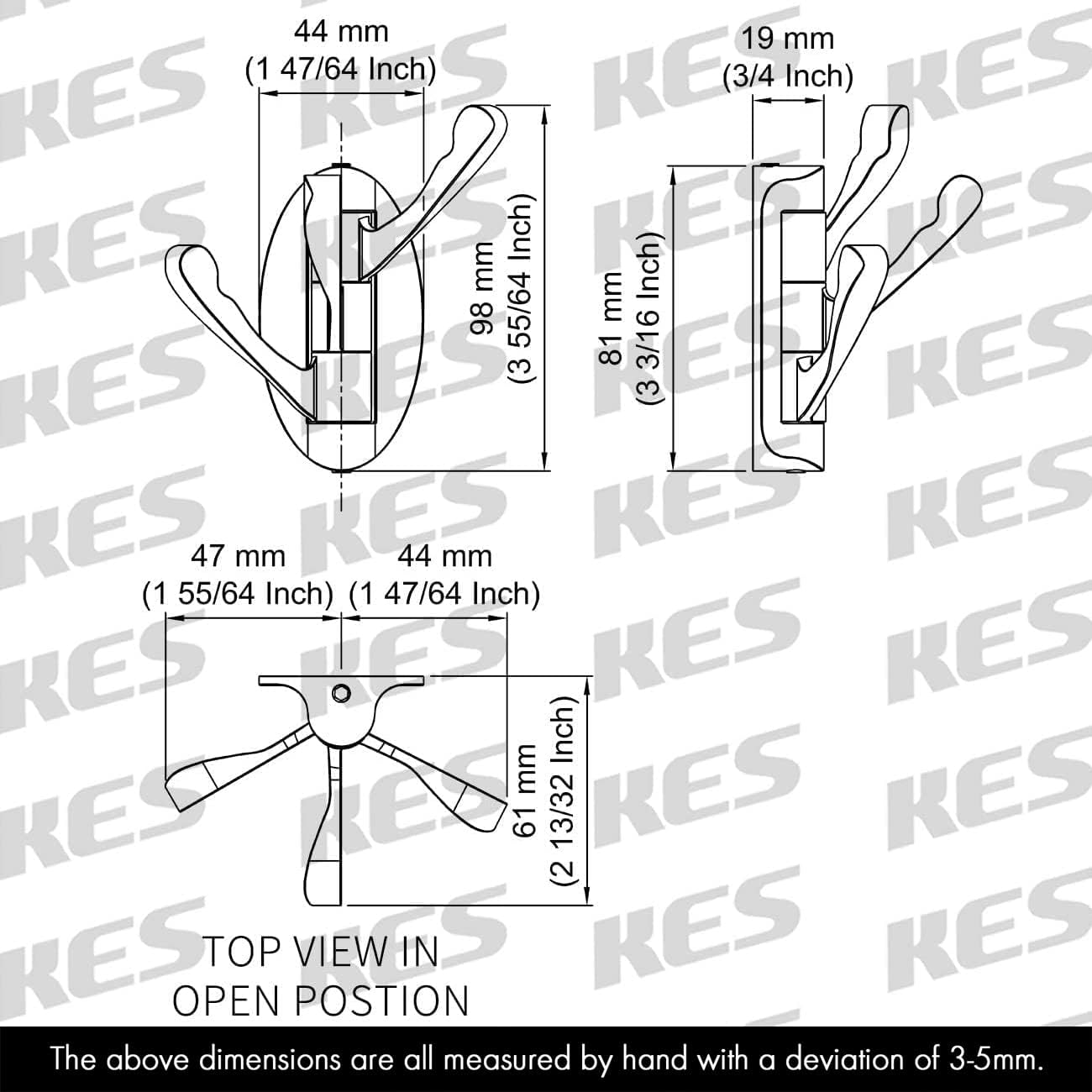 KES Solid Metal Swivel Hook - Heavy Duty Folding Swing Arm Triple Coat Hook, Brushed Nickel, A5060-2