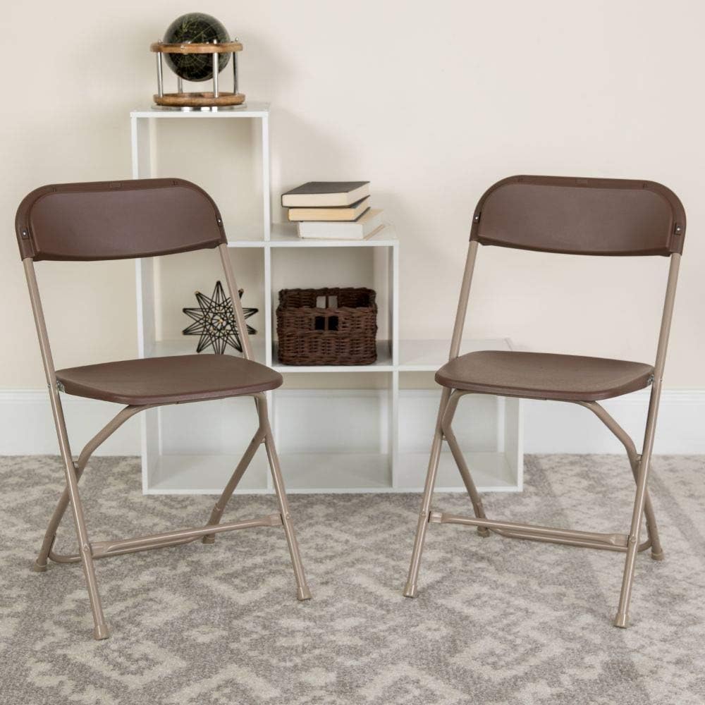 2 Pack 650LB Flash Furniture Hercules Series Plastic Folding Chair - Brown - Weight Capacity Comfortable Event
