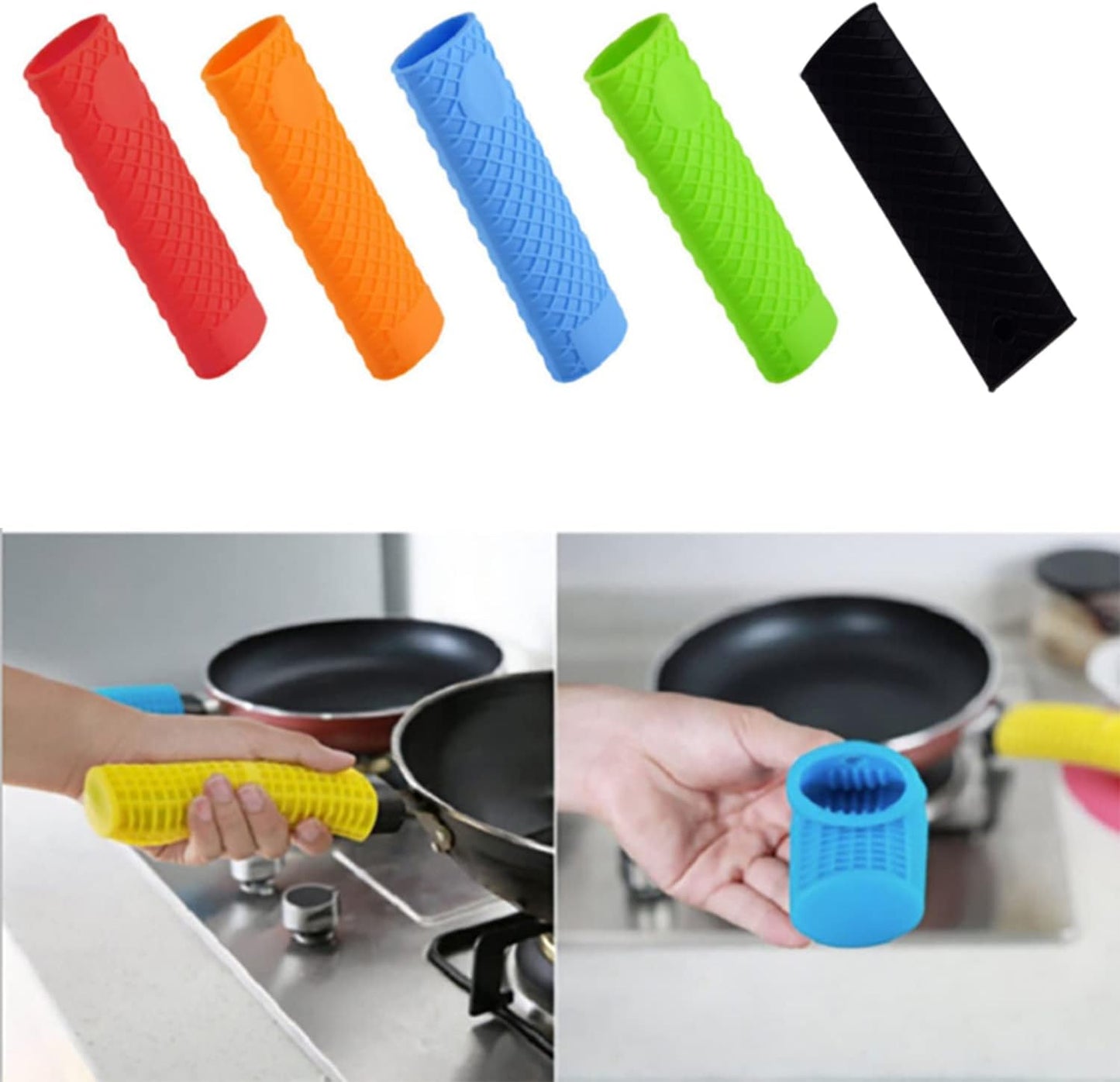 MroMax Silicone Hot Handle Holder, 6.1 Inch Non Slip Potholder for Cast Iron Pot, Blue, 3Pcs
