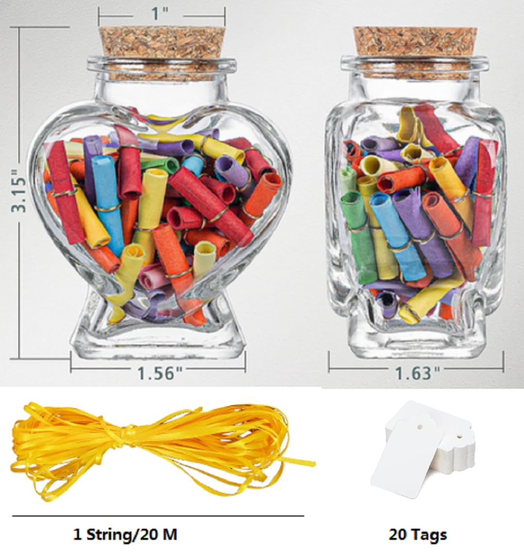 zmgmsmh Mini heart jars small heart shaped glass jars with cork lids candy jars bridal shower favors jars memo jiars perfect amount about 3 ounces holding sands, shells,candies etc (20 pieces)