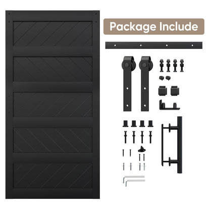 JUBEST 42" x 84" Barn Door, Slding Barn Door Kit Wav-Shape Barn Door Panel with Hardware Kit Include, Easy Installation, Solid Wood, MDF & PVC Covered, Black
