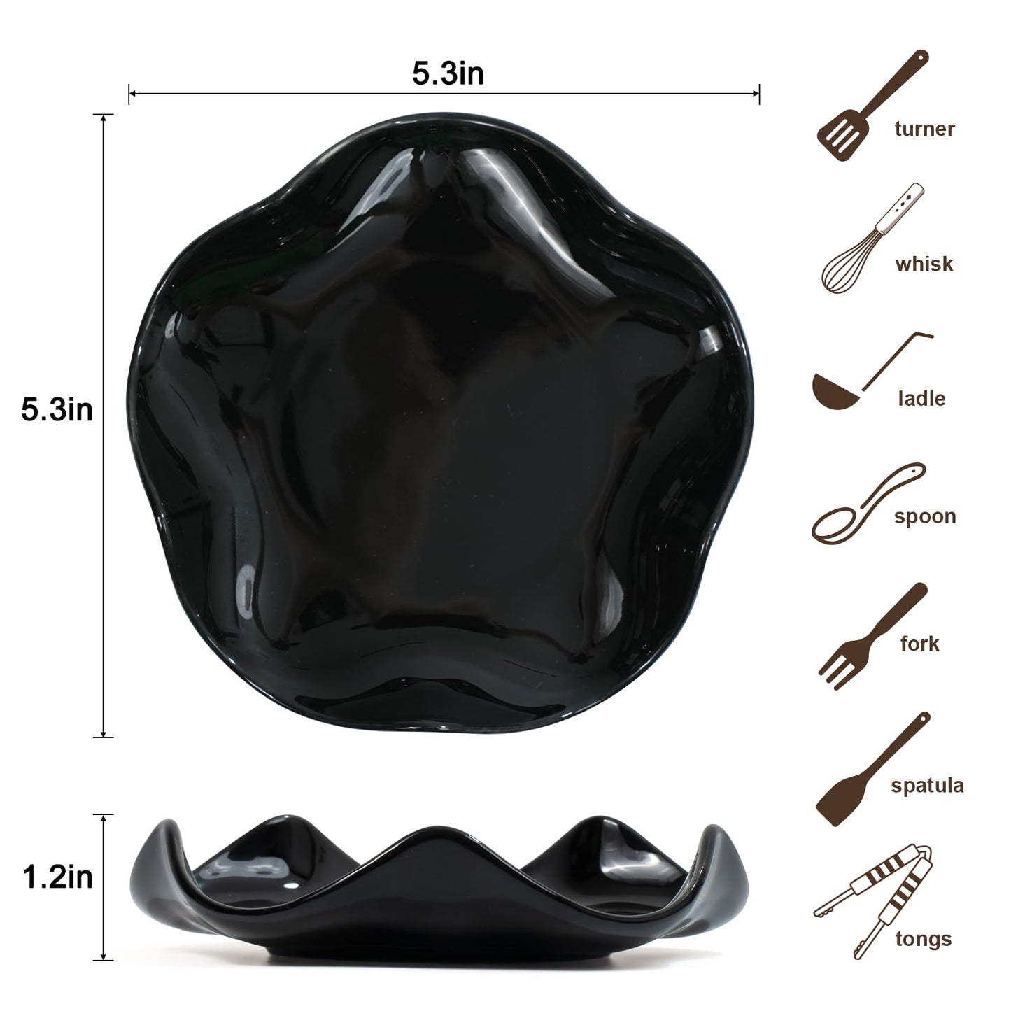 Spoon Rest for Stove Top, 5.3 Inch Ceramic Spoon Holder for Kitchen Counter, Coffee Ladle Holder, Utensil Rest for Cooking, Housewarming Gifts (2 pack black)