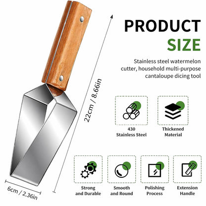 Stainless Steel Watermelon Slicer, Triangle Watermelon Cutter with Wooden Handle, Multi-Use Kitchen Fruit Cutter Tool for Watermelon, Cantaloupe, Honeydew, Apples and More (1Pcs)