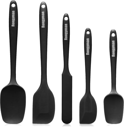 Silicone Spatula Set of 5, Heat Resistant Kitchen Spatulas for Baking, Cooking, Mixing, BPA Free, Black