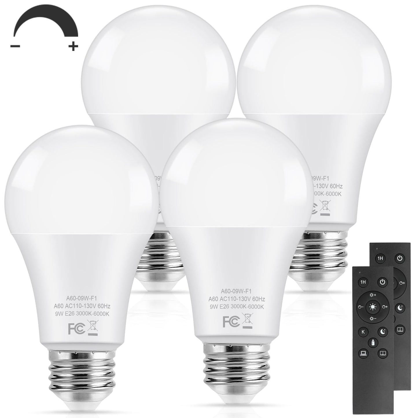 TOBUSA A19 LED Light Bulbs with Remote, 9W LED Bulbs 60W Equivalent, 3000K-6000K Dimmable Bulbs with E26 Base, 900 Lumens Light Bulbs with Timing, Memory Function, Ideal Lighting for Home, 2 Packs