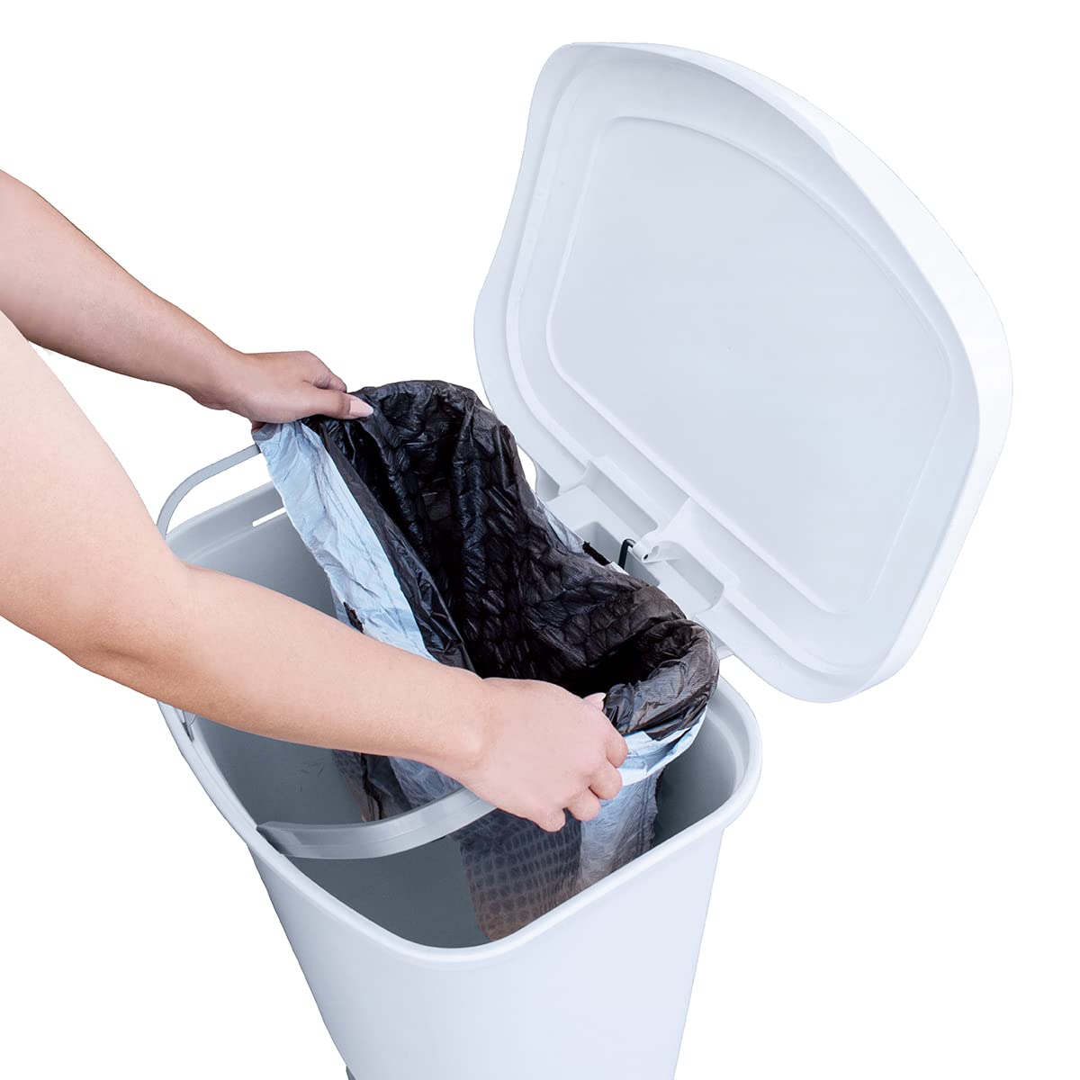 Glad Premium 20 Gallon Trash Can - Plastic Kitchen Waste Bin with Odor Protection of Lid, Stainless Steel Step On Foot Pedal and Garbage Bag Rings, Black