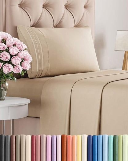 Comfy Twin Size 3-Piece Sheet Set by [Brand Name] | Breathable Cooling Bed Sheets - Ultra-Soft, Deep Pockets - Oeko-Tex Certified, Cream