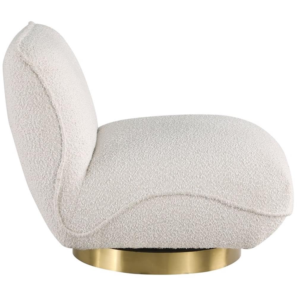 Meridian Furniture 492Cream Geneva Collection Modern | Upholstered Swivel Accent Chair with Rich Cream Boucle Fabric, Brushed Gold Metal Base, Solid Wood Frame, 29" W x 35" D x 27.5" H, Cream