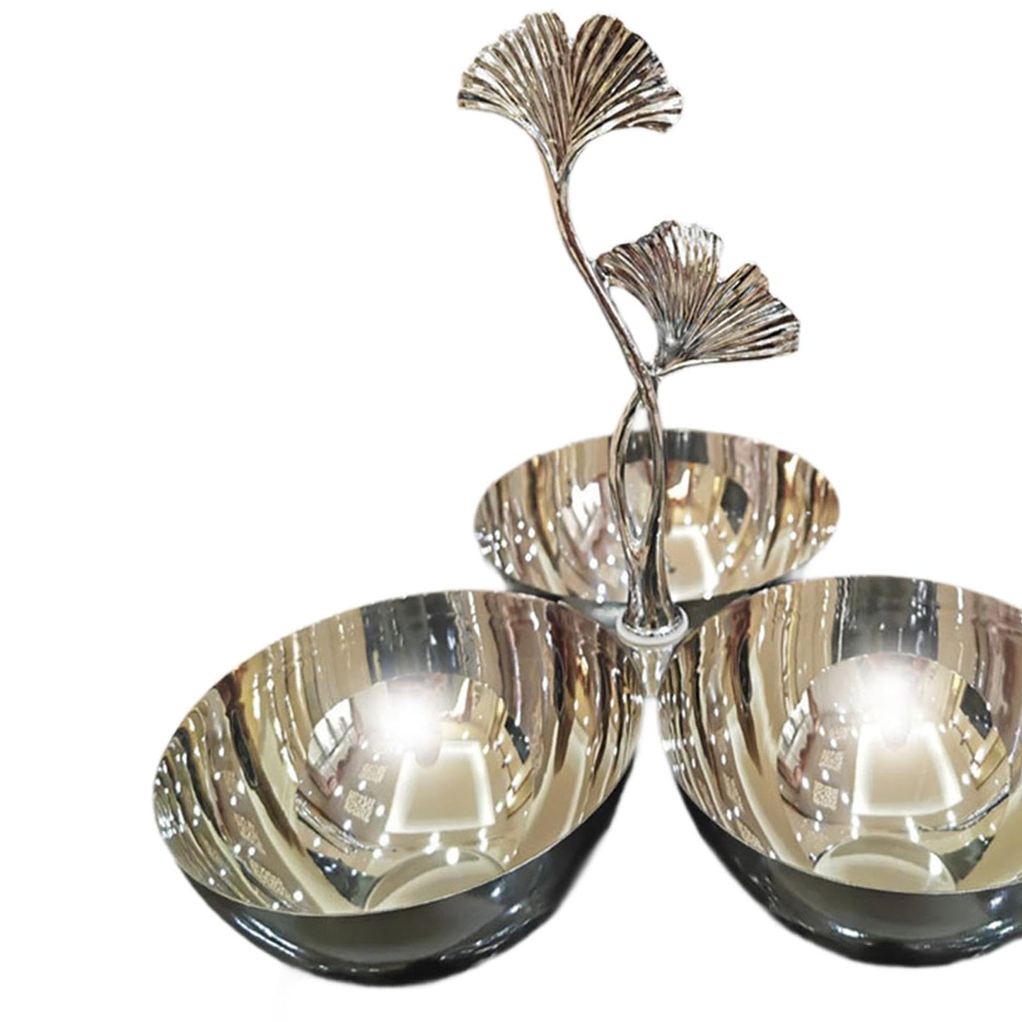 ＫＬＫＣＭＳ Stainless Steel Snack Bowls,3 in 1 Cluster Serving Bowls,Decorative,Portable,Connected Fruit Bowl for Snacks Home Decor Tea, Ginkgo Handle