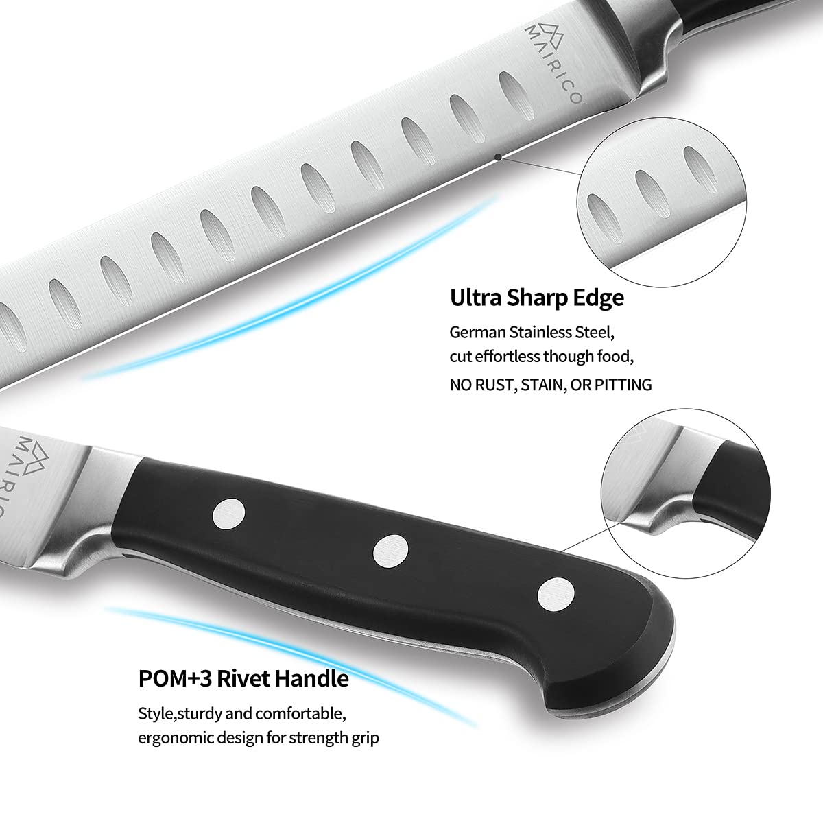 MAIRICO Brisket Slicing Knife - Ultra Sharp Premium 11-inch Stainless Steel Carving Knife for Slicing Roasts, Meats, Fruits and Vegetables