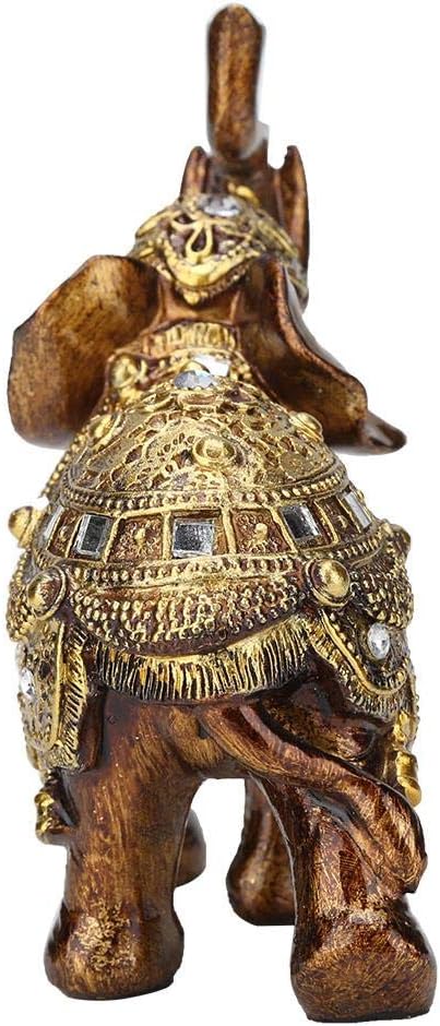 Golden Elephant Statue - Resin & Wood Grain Collectible Figurine, Feng Shui Lucky Sculpture for Home TV Cabinet