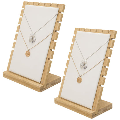 MyGift necklace display standMyGift 2-Pack Bamboo Jewelry Display Stands with PU Panel & Multi-Rung Design – Detachable Bases, Non-Scratch Surface jewelry display for vendors,