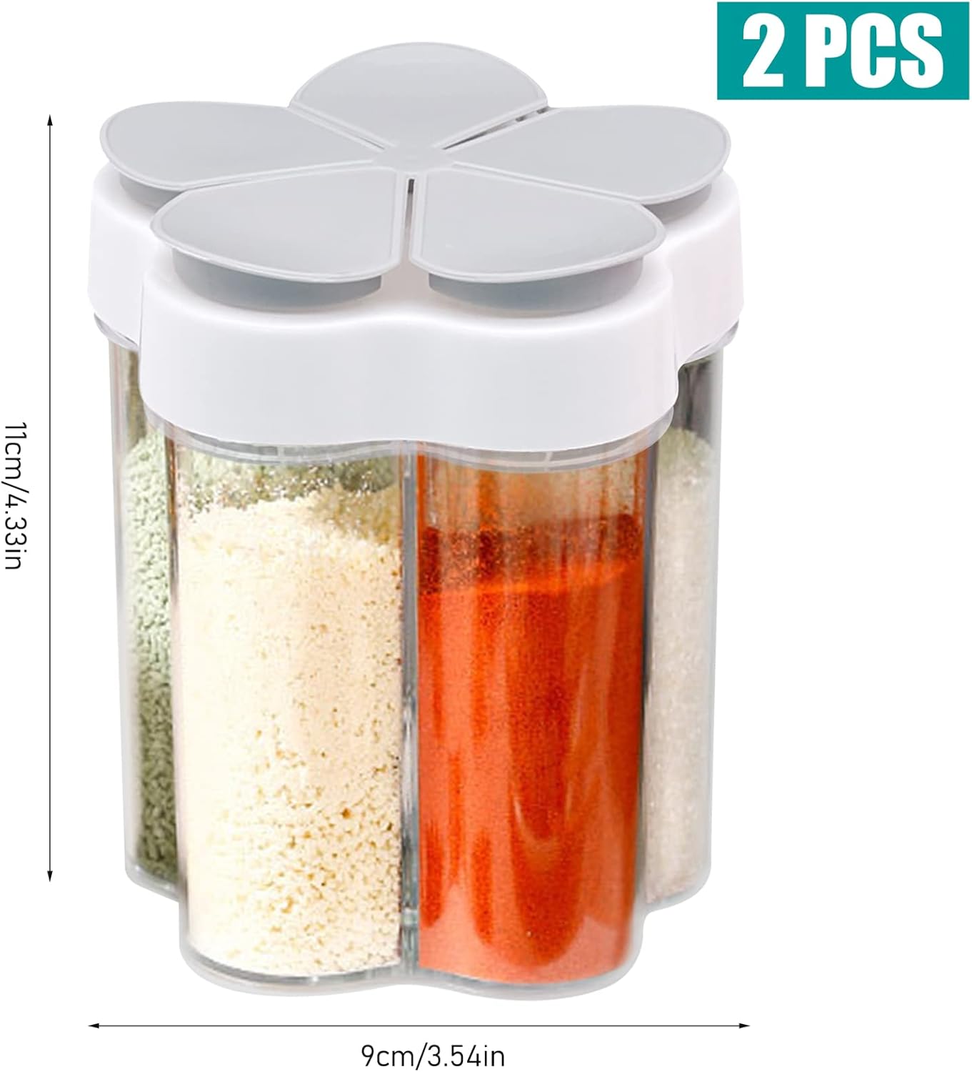 2 PCS Travel Spice Containers 5 in 1 Camping Seasoning Jars, Clear Plastic Condiment Bottle for BBQ, Picnic