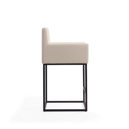 Manhattan Comfort Ambassador 38" Counter Height Bar Stool, Faux Leather Upholstery, Mid-Century Modern, Metal Frame with Footrest, No Assembly Required, Ideal for Kitchen Island, Set of 3, Cream