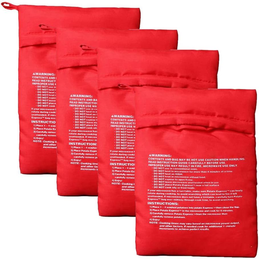 VASANA 4PCS 4 Reusable Express Microwave Potato Bag Saving Time Baking Fabric Pouch Bag for Any Type of Potatoes Bake