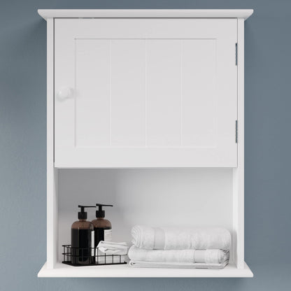 Wall-Mounted Storage Cabinet – Kitchen, Pantry, Laundry Room or Bathroom Organizer with Open Shelf – Bathroom Storage Furniture by Lavish Home (White)