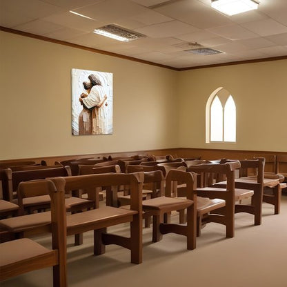 Jesus Embracing Woman Canvas Wall Art - Christian Home Decor Print | 12x16 Inch Framed Artwork