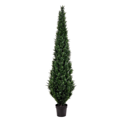 Oakestry 8ft Artificial Cedar Tree Potted Green Faux Cedar UV Resistant Tall Indoor Outdoor Home Office Patio Front Door Decoration Realistic Evergreen Maintenance Free Seasonal Faux Plant