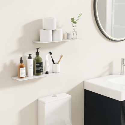 16" 2 Packs, MKO Floating Shelves for Wall, Metal Wall Mounted Shelf for Bathroom, Bedroom, Living Room, Kitchen