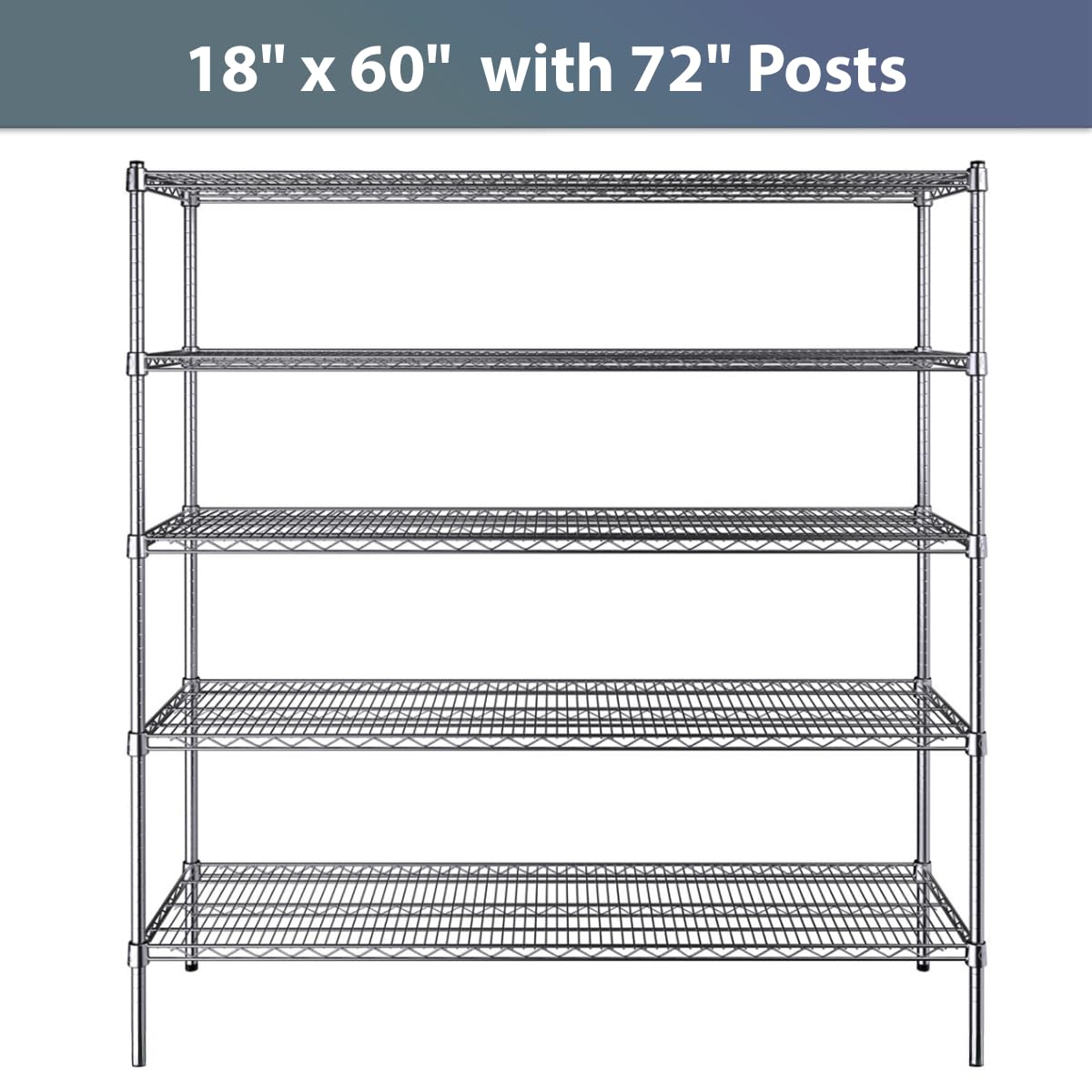 Zedfire 18" x 60" NSF Chrome 5-Shelf Kit with 72" Posts, Commercial Storage Rack Unit, Heavy Duty Storage Shelving, Wire Shelving Kit, Adjustable Rack Strong Steel, Multipurpose Wire Shelf