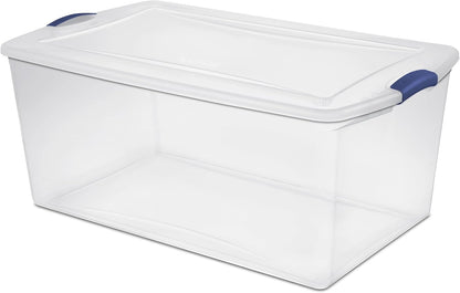 Skiennix 105 Qt. Plastic Storage Bin - Durable, Stackable Clear Tote with Blue Buckles | Ideal for Organization