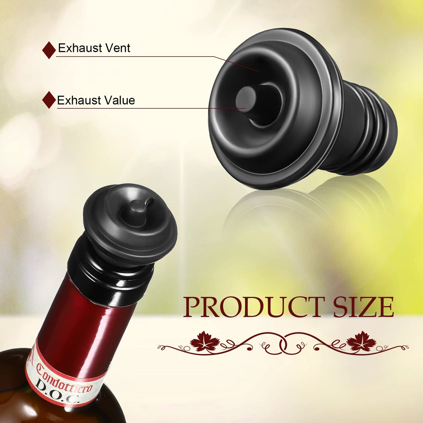 Honoson 48 Pieces Wine Stopper Resealable Pump Vacuum Silicone Saver Practical for Kitchen Supplies Bottle Tools (Black)
