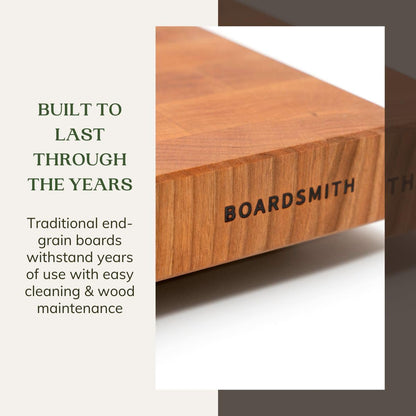 The Boardsmith Maple End Grain Cutting Board - Premium End Grain Butcher Block Wood Cutting Board for Kitchen - Food-Safe, Non-Slip, Sustainably Sourced Maple Wood (Medium)