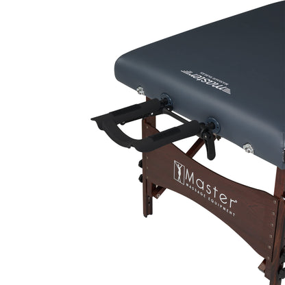 Master Massage Newport Portable Massage Table Package with Denser 2.5" Cushion, Walnut Stained Hardwood, Steel Support Cables, Pillows & Accessories, Royal Blue, 30"